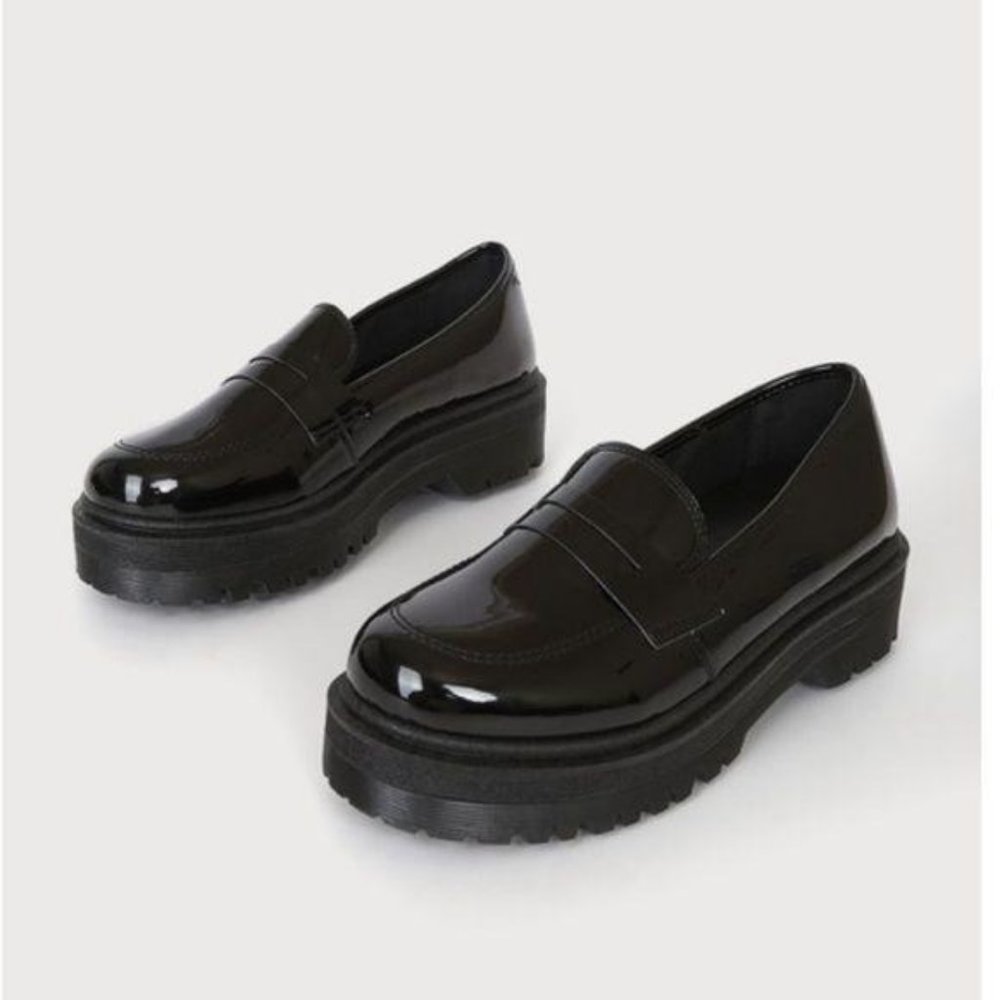 Black Patent Leather Chunky Sole Loafers - Picture 12 of 12